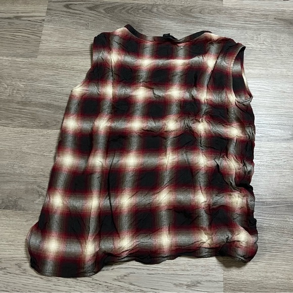 All Saints Womens Red Black Checked Tank Top Knot Hem Size 0 - Picture 6 of 6